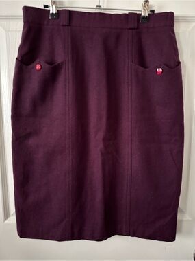 minwear Deep Plum Pencil Skirt with Pocket Buttons